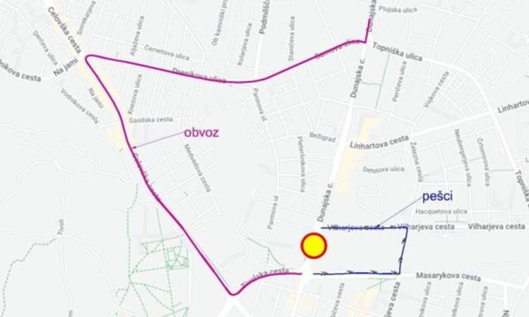 Zapora Dunajske ceste zaradi gradnje železniškega nadvoza